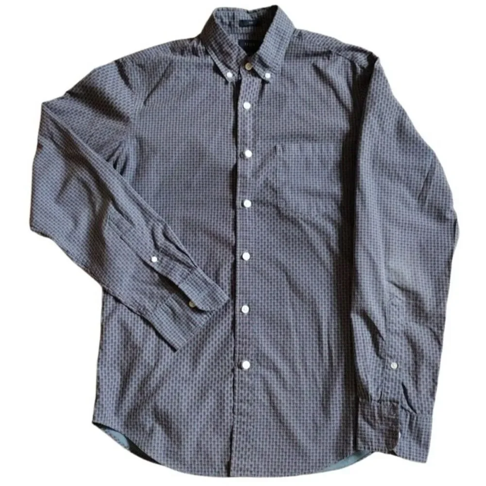 J. Crew Down Shirt Men S Blue Burgundy‎ Slim Long Sleeve 100% Cotton AOP Casual